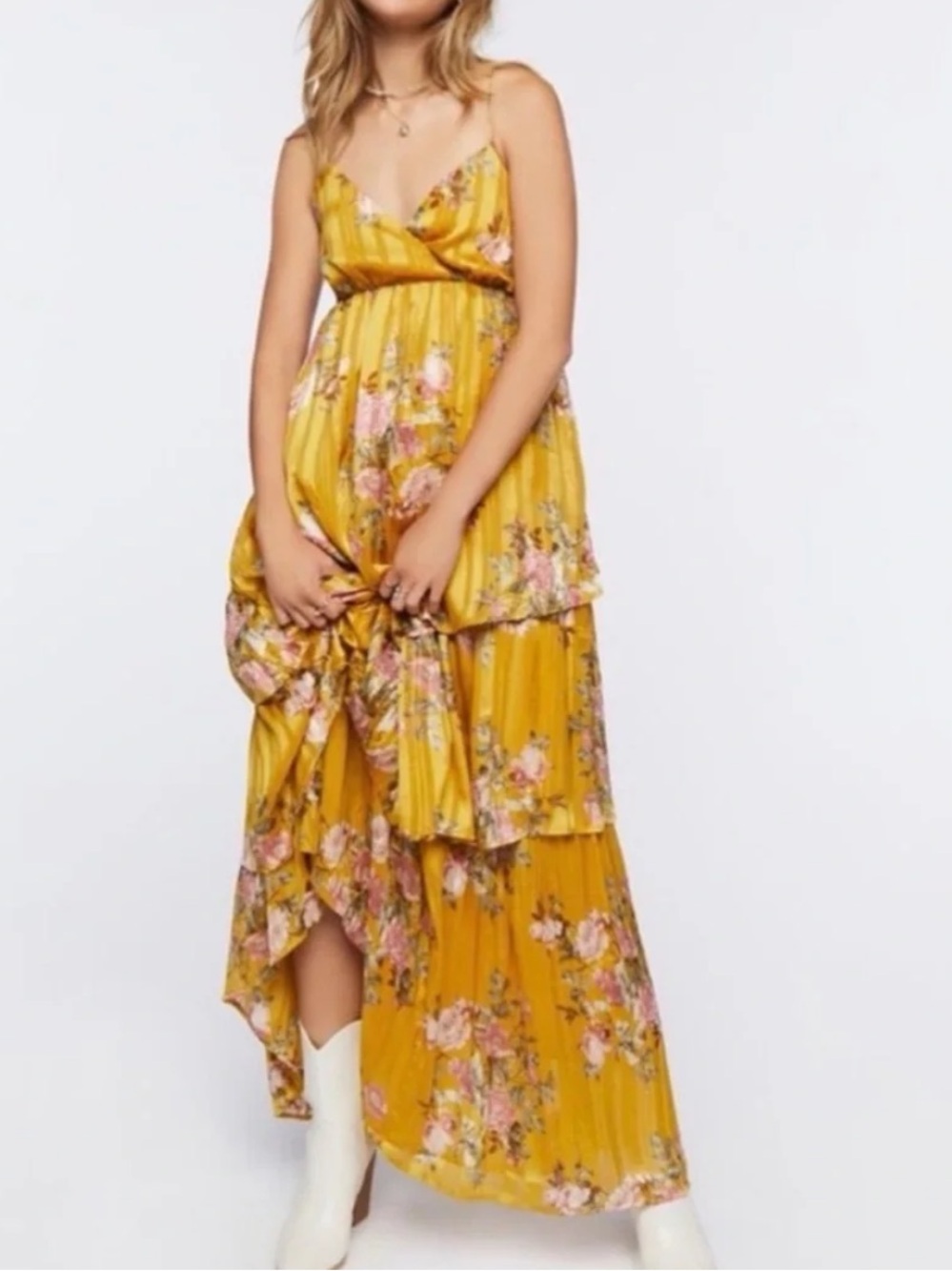 Forever 21 Mustard Yellow Floral Maxi Dress